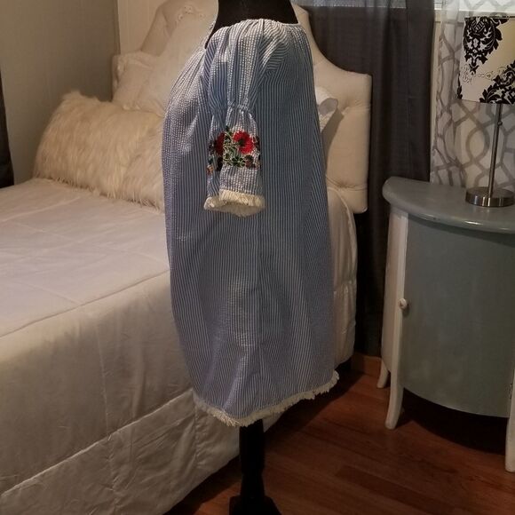 Boho Rebellion company Embroidered Striped short Dress small - Picture 5 of 9